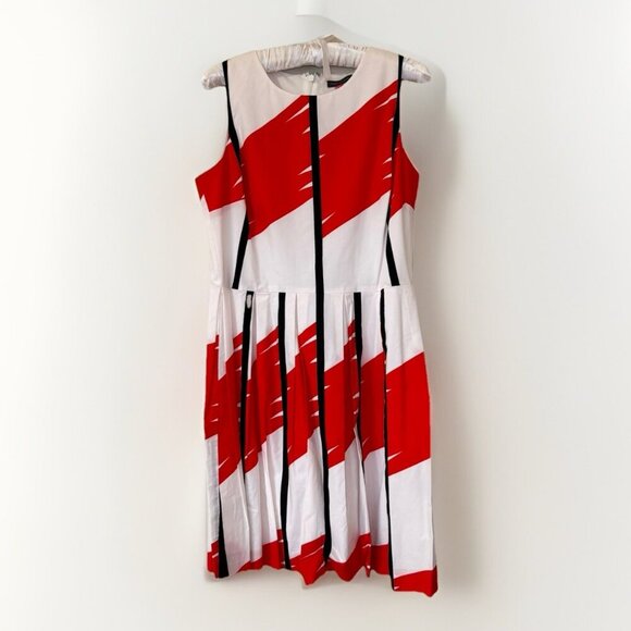 Vince Camuto Stripe Red Black white Midi Dress Size 8 Fit And Flare - Picture 1 of 8